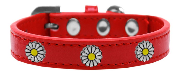 White Daisy Widget Dog Collar Red Size 14